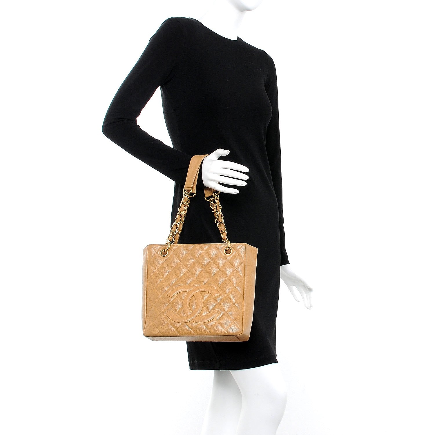 Chanel Caviar Quilted Petit Shopping Tote PST Dark Beige 2 of 13