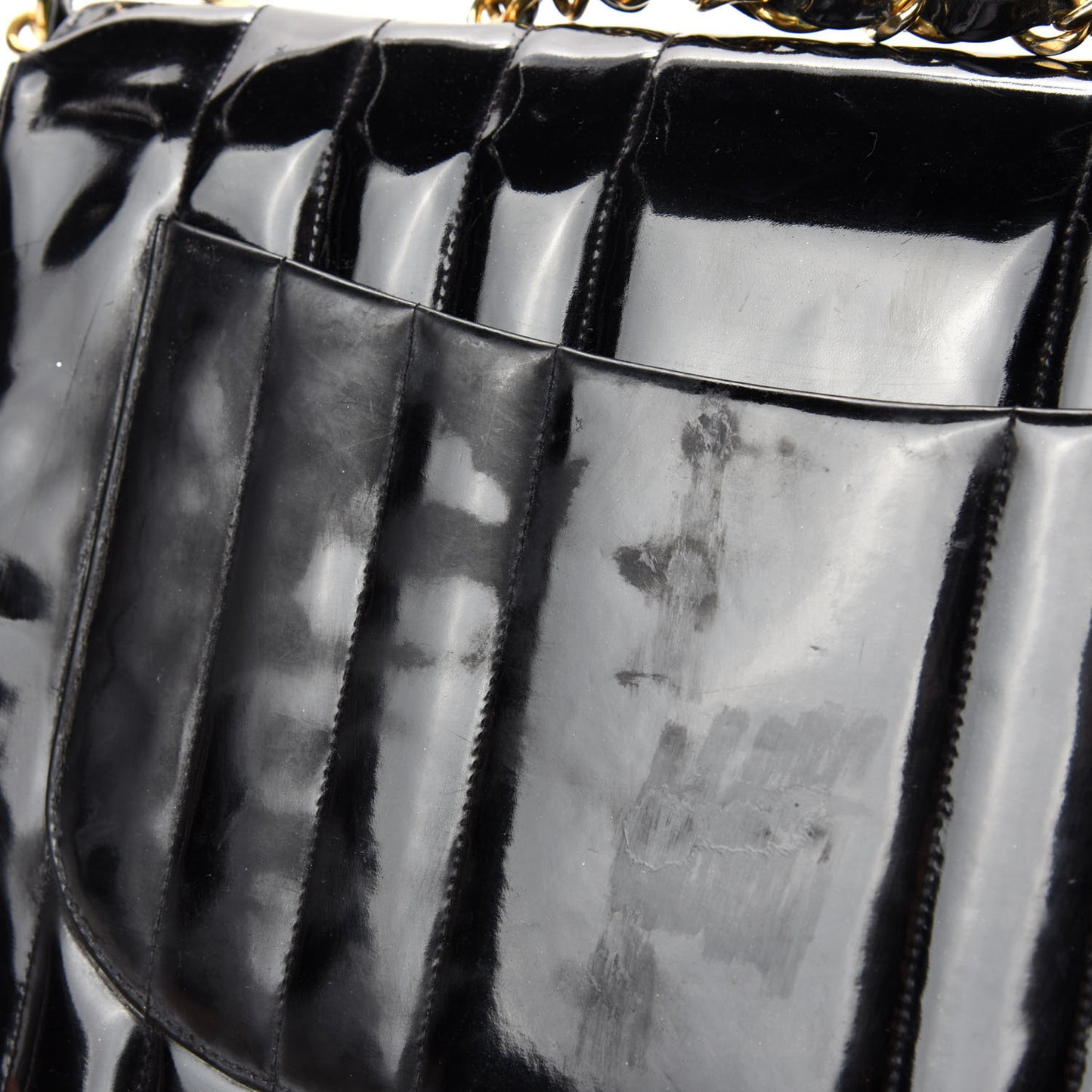 Patent Vertical Quilted Jumbo Single Flap Black