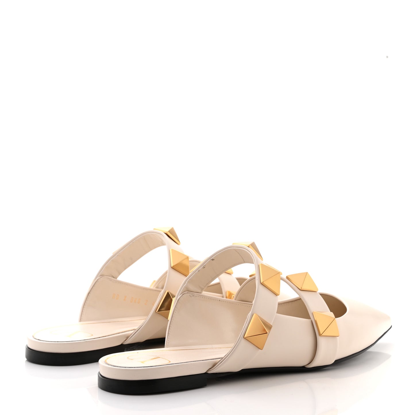 Calfskin Roman Stud Flat Mules 40 Light Ivory