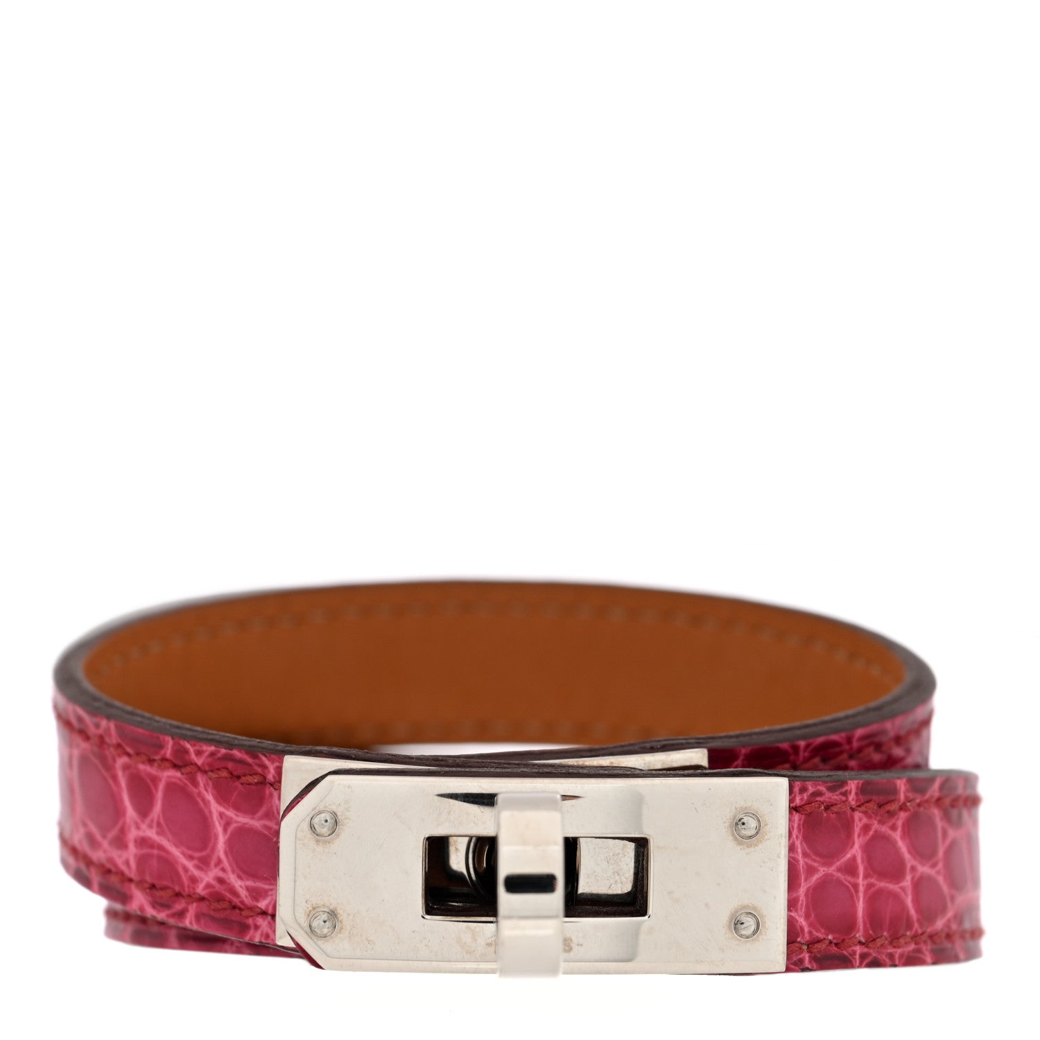 Hermes Shiny Alligator Kelly Double Tour Bracelet S Fuchsia 1 of 6
