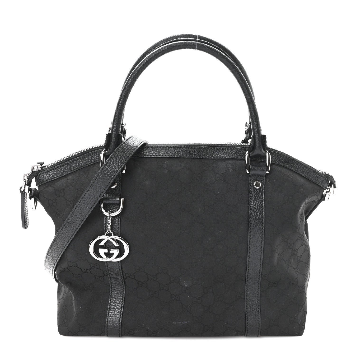 Gucci Nylon Monogram Medium GG Charm Dome Satchel Black 1 of 11