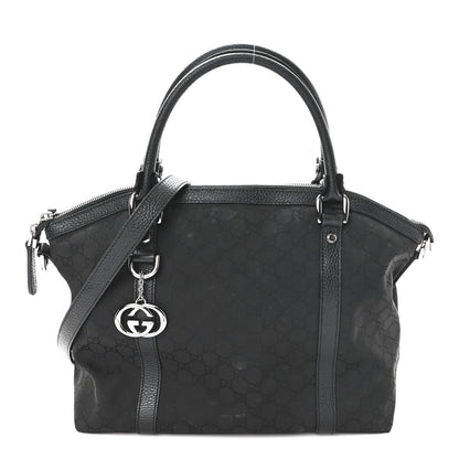 Gucci Nylon Monogram Medium GG Charm Dome Satchel Black 1 of 11