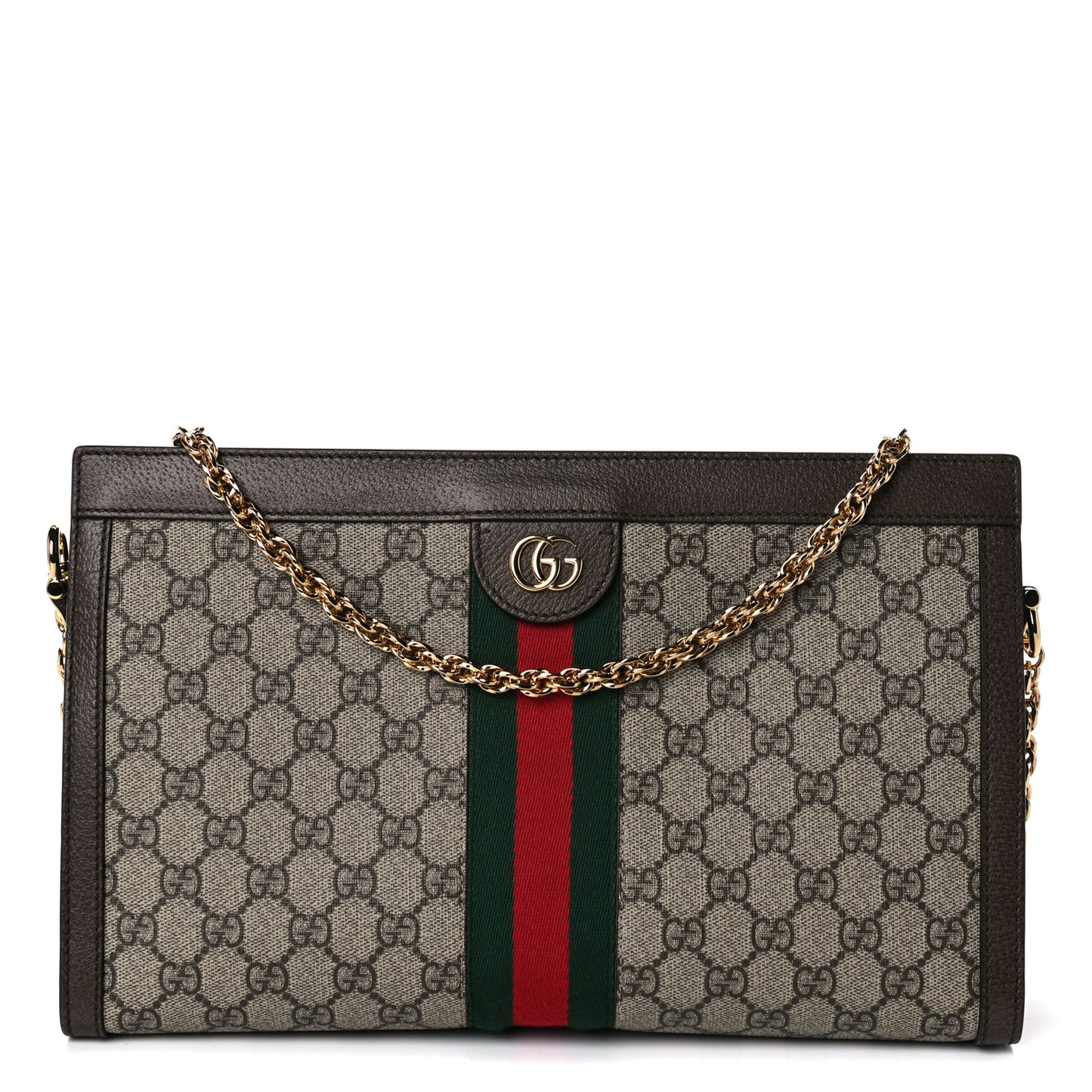 GG Supreme Monogram Web Medium Ophidia Chain Shoulder Bag Brown