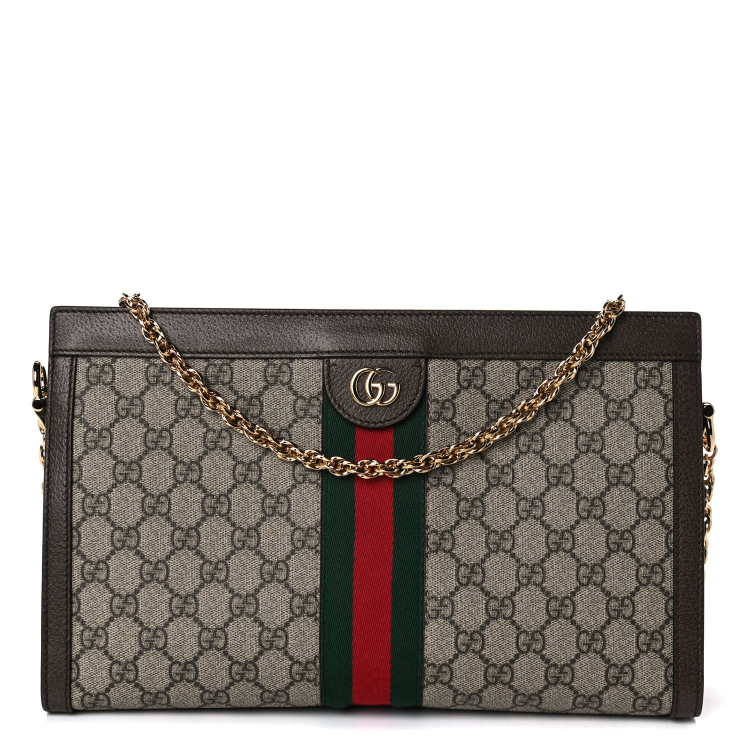 Gucci GG Supreme Monogram Web Medium Ophidia Chain Shoulder Bag Brown 1 of 12