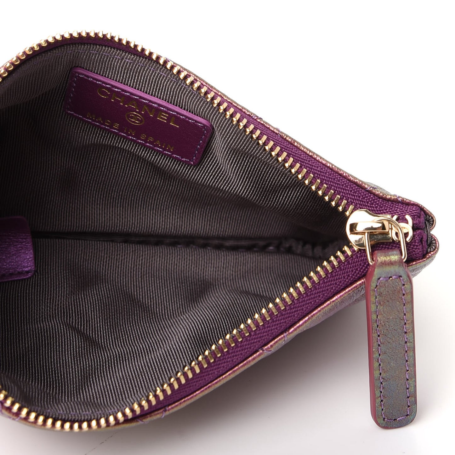 Iridescent Lambskin Quilted Small Cosmetic Case Purple