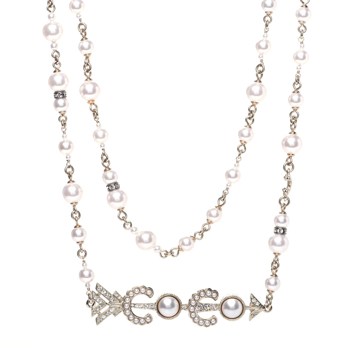 Pearl Crystal Queen of France Multi Strand Necklace Gold