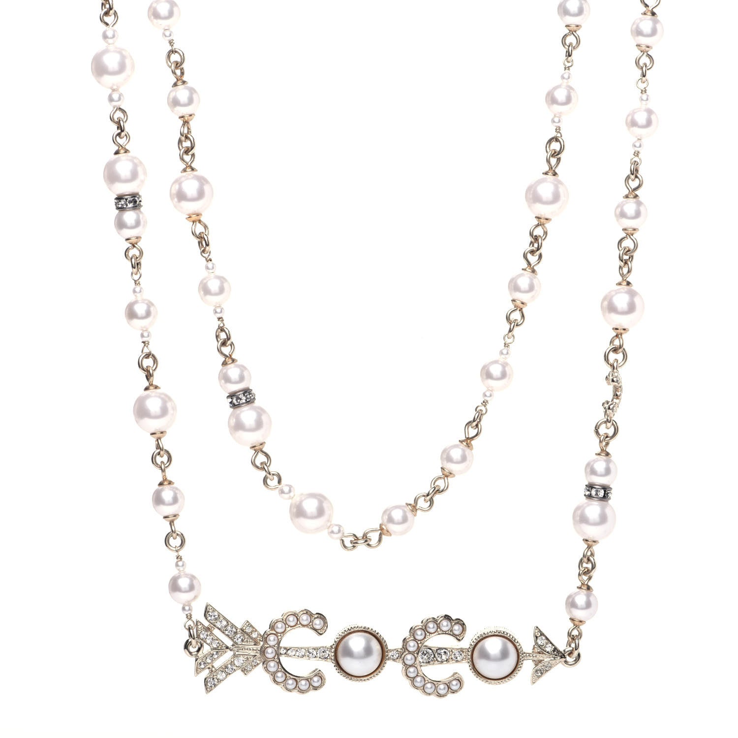Chanel Pearl Crystal Queen of France Multi Strand Necklace Gold 1 of 7