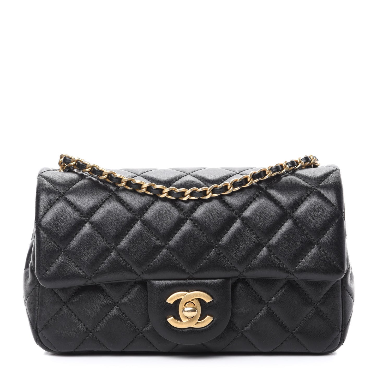 Lambskin Quilted Mini Rectangular Pearl Crush Flap Black