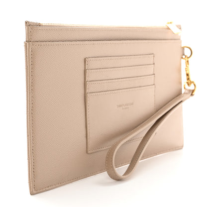 Saint Laurent Grain De Poudre Chevron Monogram Large Bill Pouch Dark Beige 3 of 9