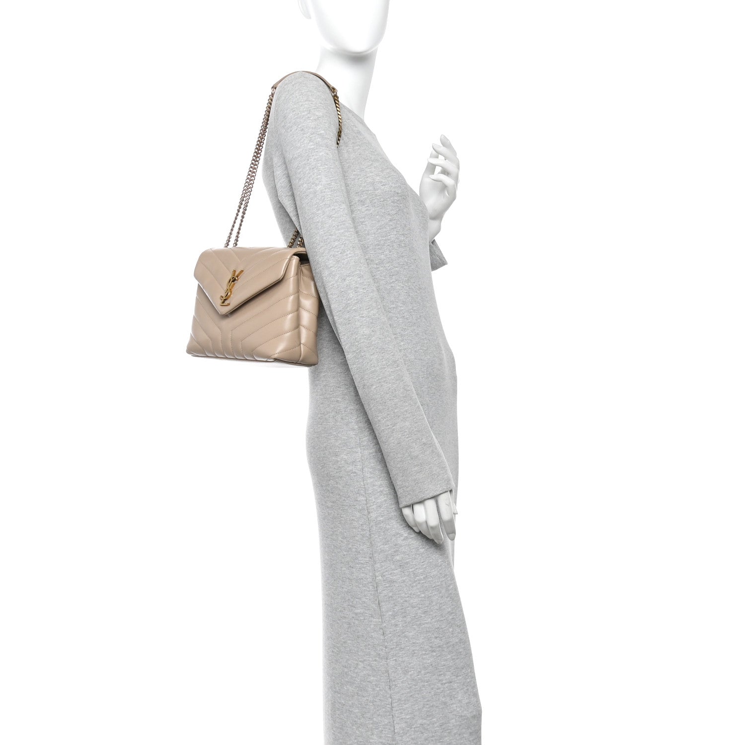 Saint Laurent Calfskin Y Quilted Monogram Small Loulou Crossbody Bag Dark Beige 2 of 14