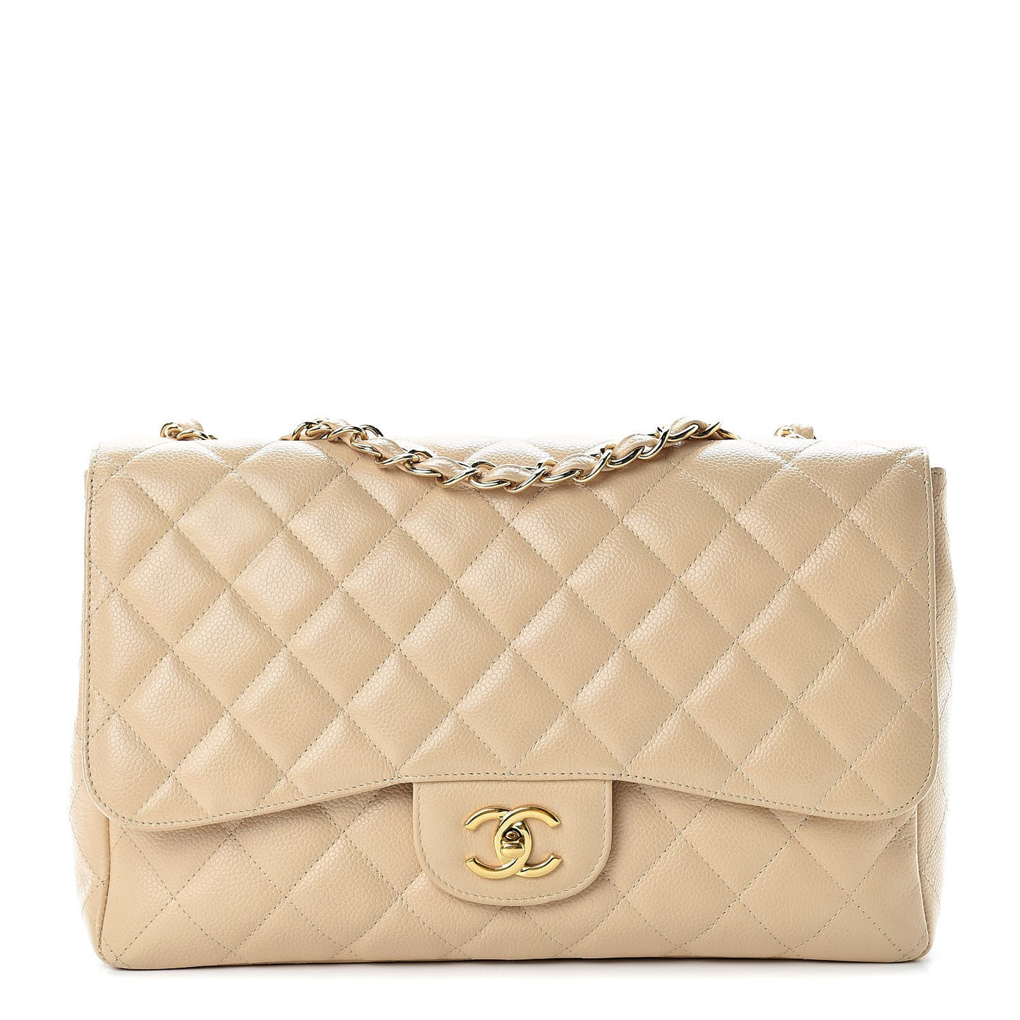 Caviar Quilted Jumbo Single Flap Beige Clair