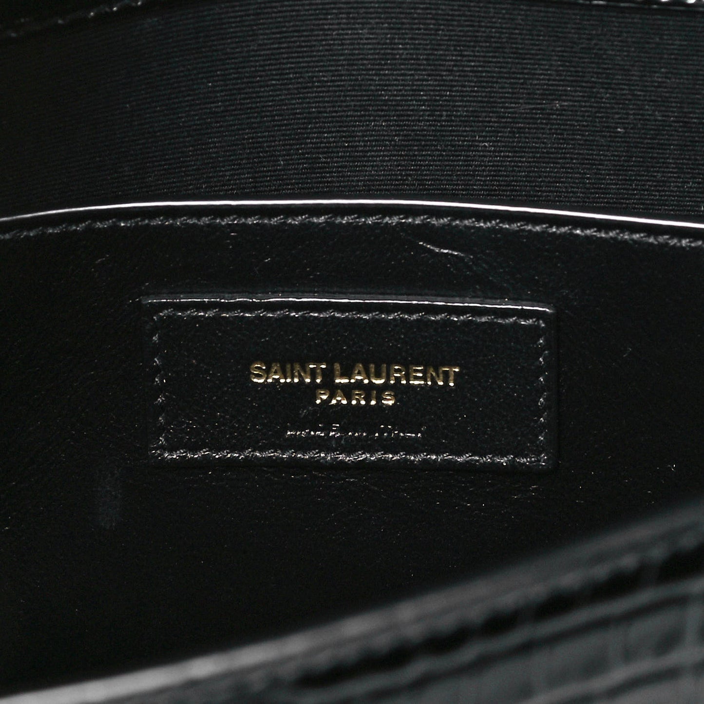 Shiny Calfskin Crocodile Embossed Manhattan Baguette Black