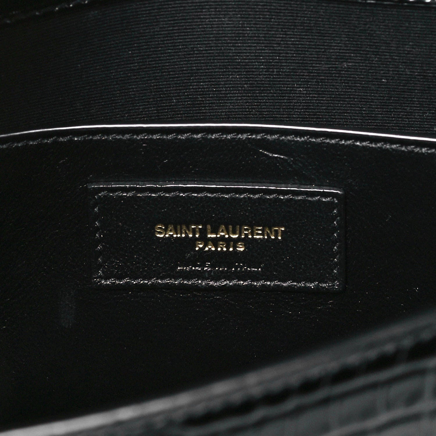 Saint Laurent Shiny Calfskin Crocodile Embossed Manhattan Baguette Black 6 of 10