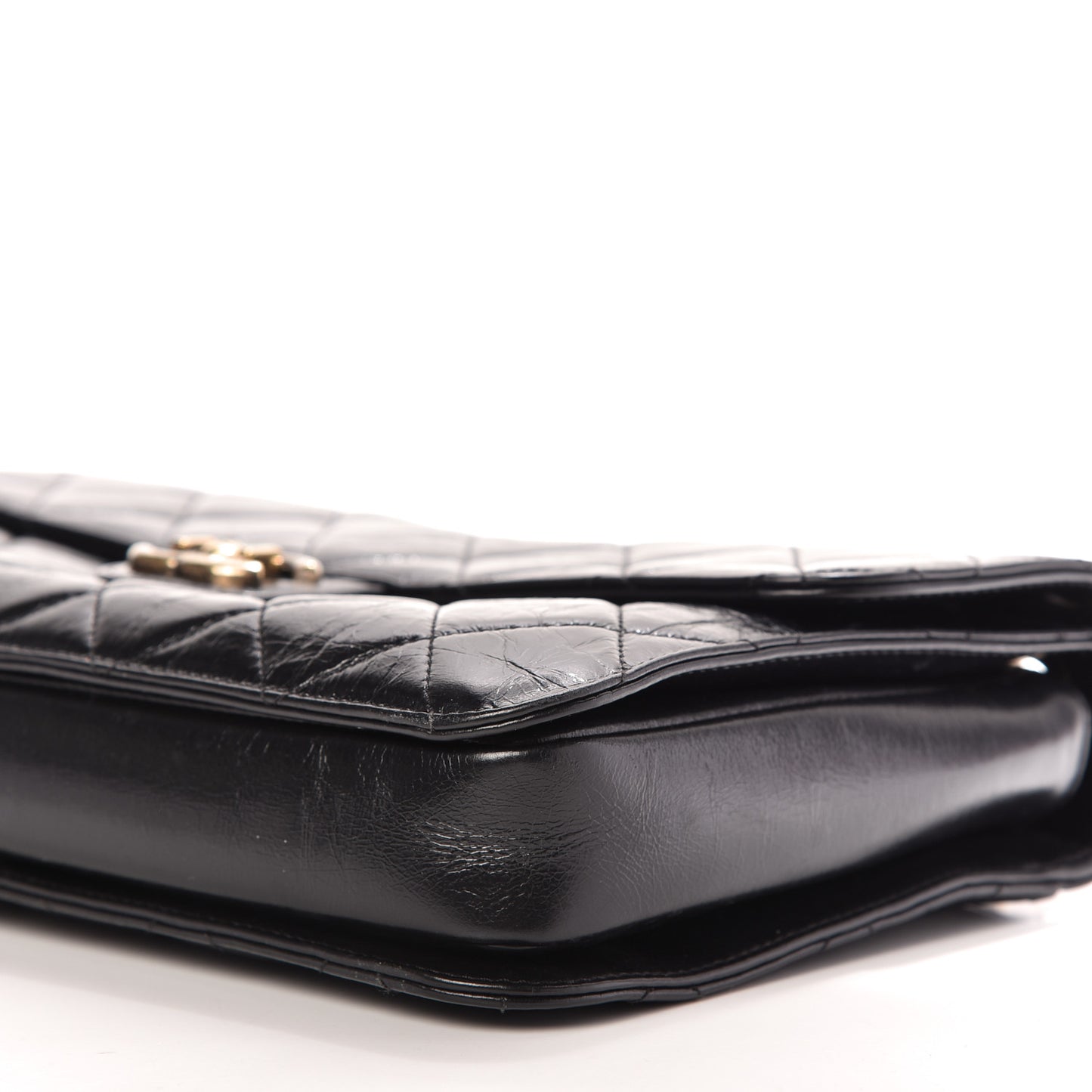 Glazed Calfskin Quilted Large Perfect Edge Flap Black