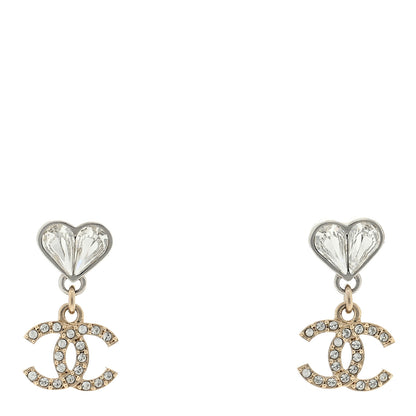 Chanel Crystal CC Heart Drop Earrings Gold Silver 1 of 4
