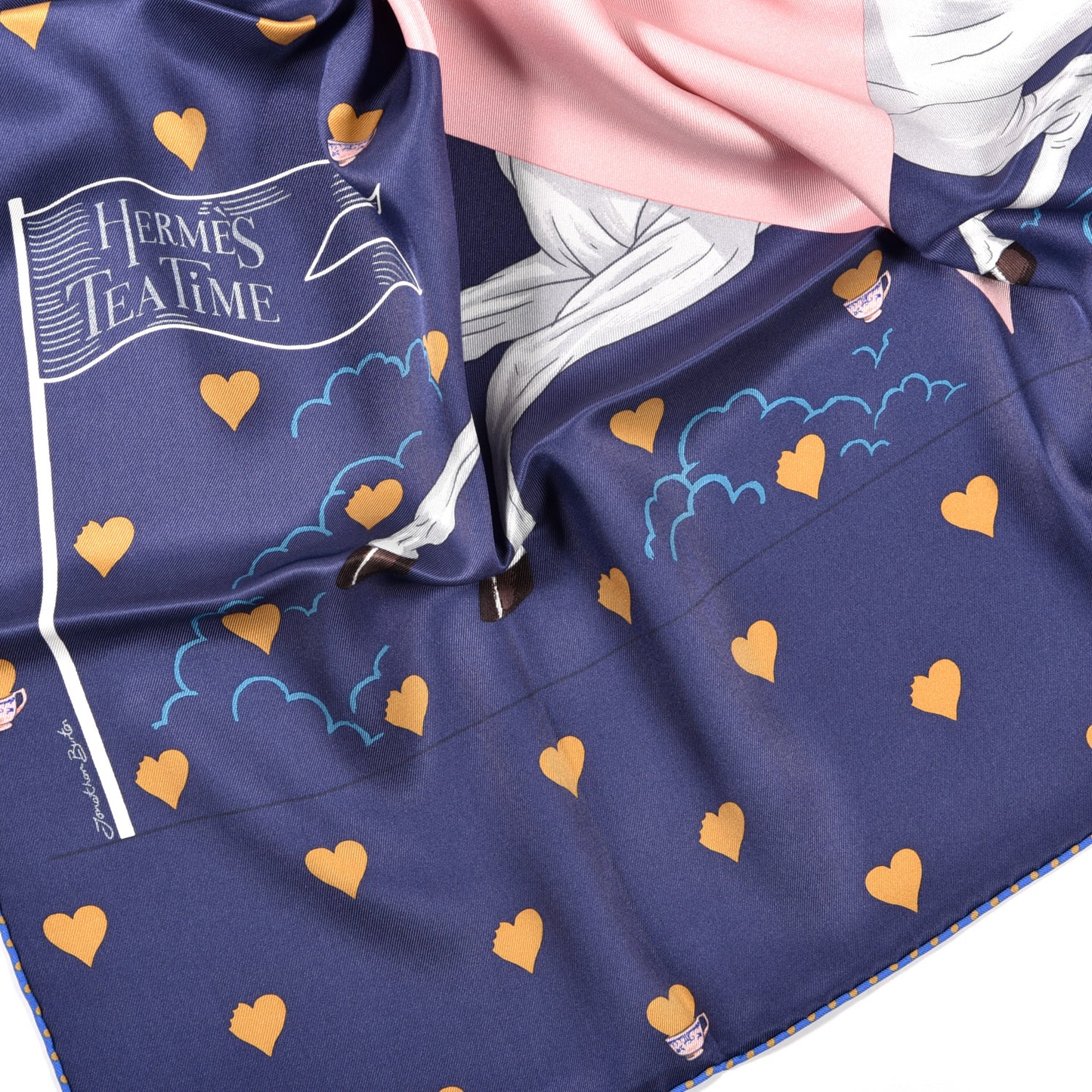 Silk Tea Time Scarf 70 Marine Vieux Rose