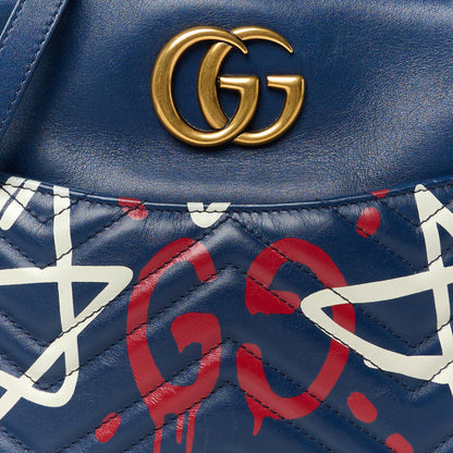 Gucci Calfskin Matelasse GucciGhost Medium GG Marmont Chain Shoulder Bag Blue Agata Hibiscus Red 10 of 13