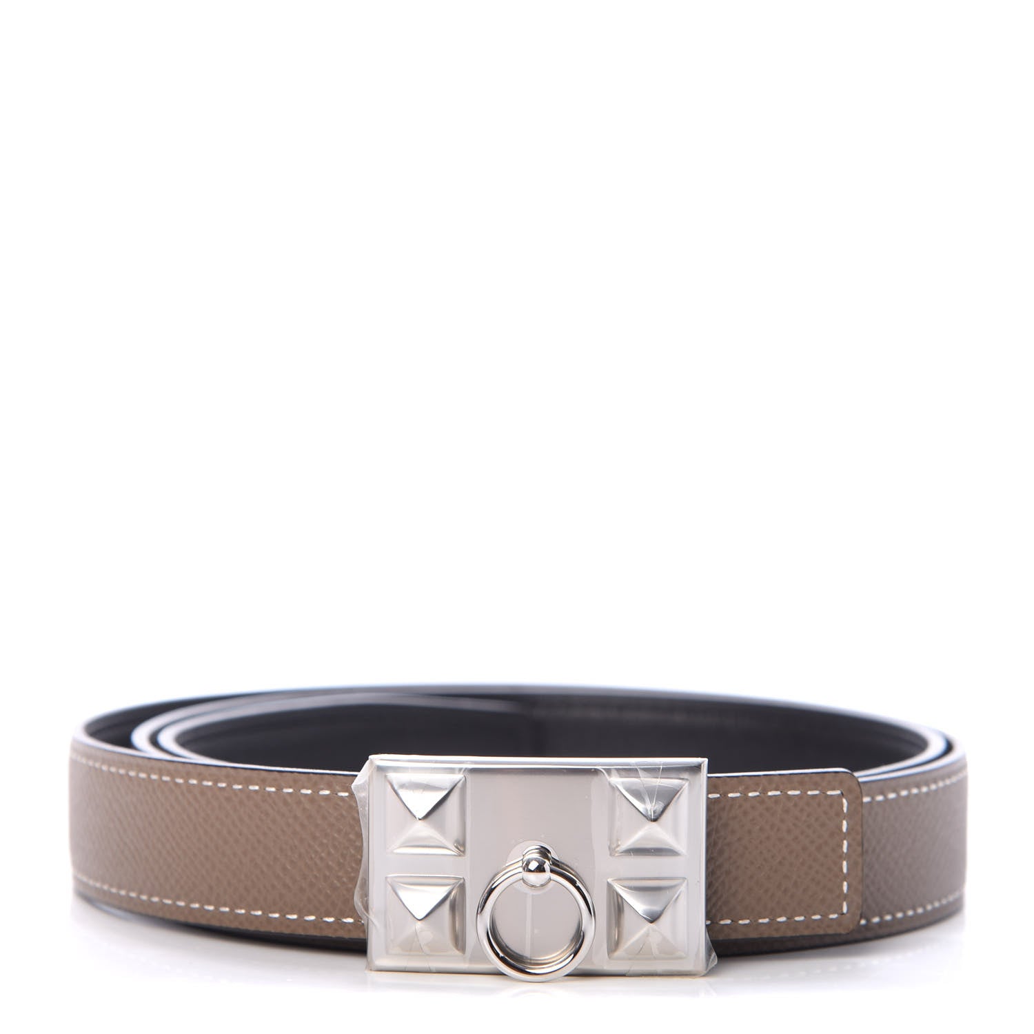 Hermes Epsom Swift 24mm Collier De Chien CDC Belt 90 Black Etoupe 1 of 5