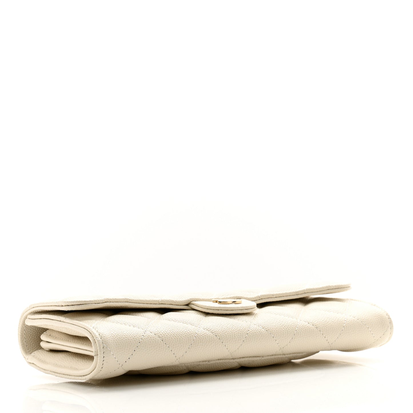 Caviar Quilted Large Gusset Flap Wallet White