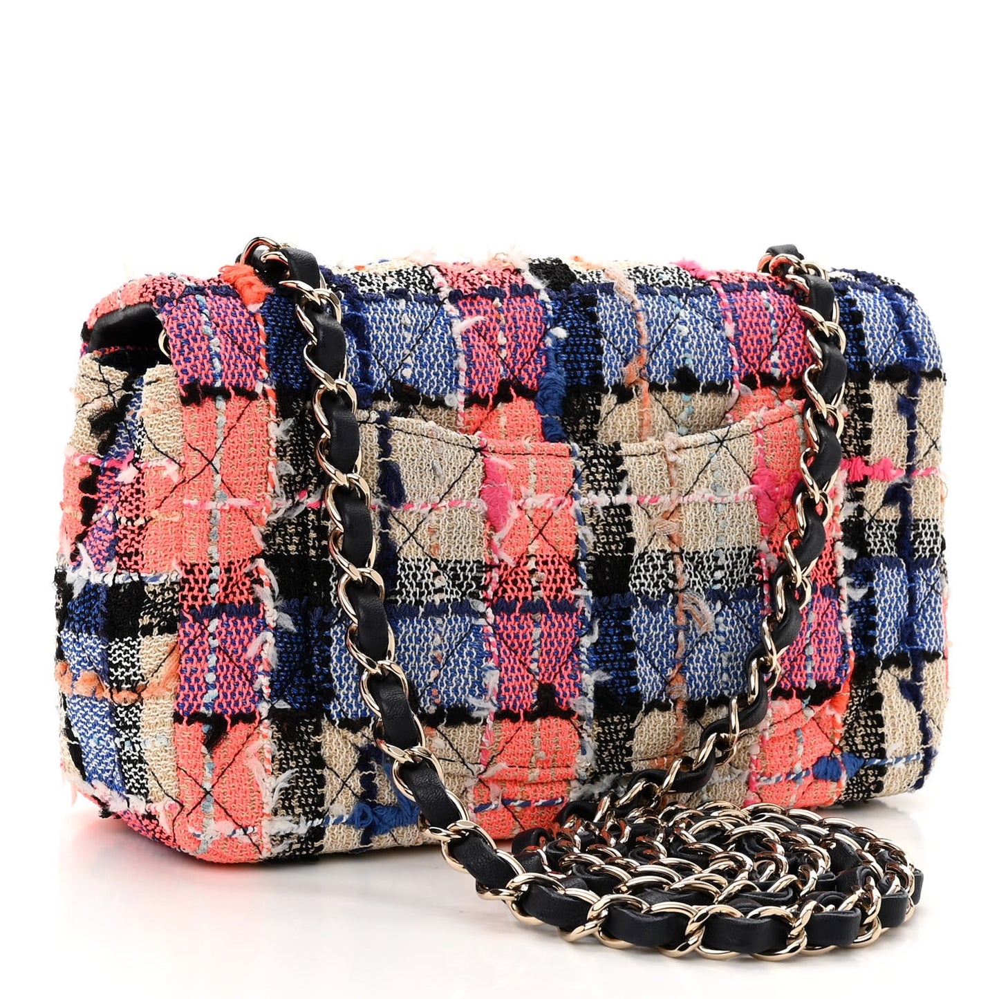 Tweed Quilted Mini Rectangular Flap Blue Orange Yellow