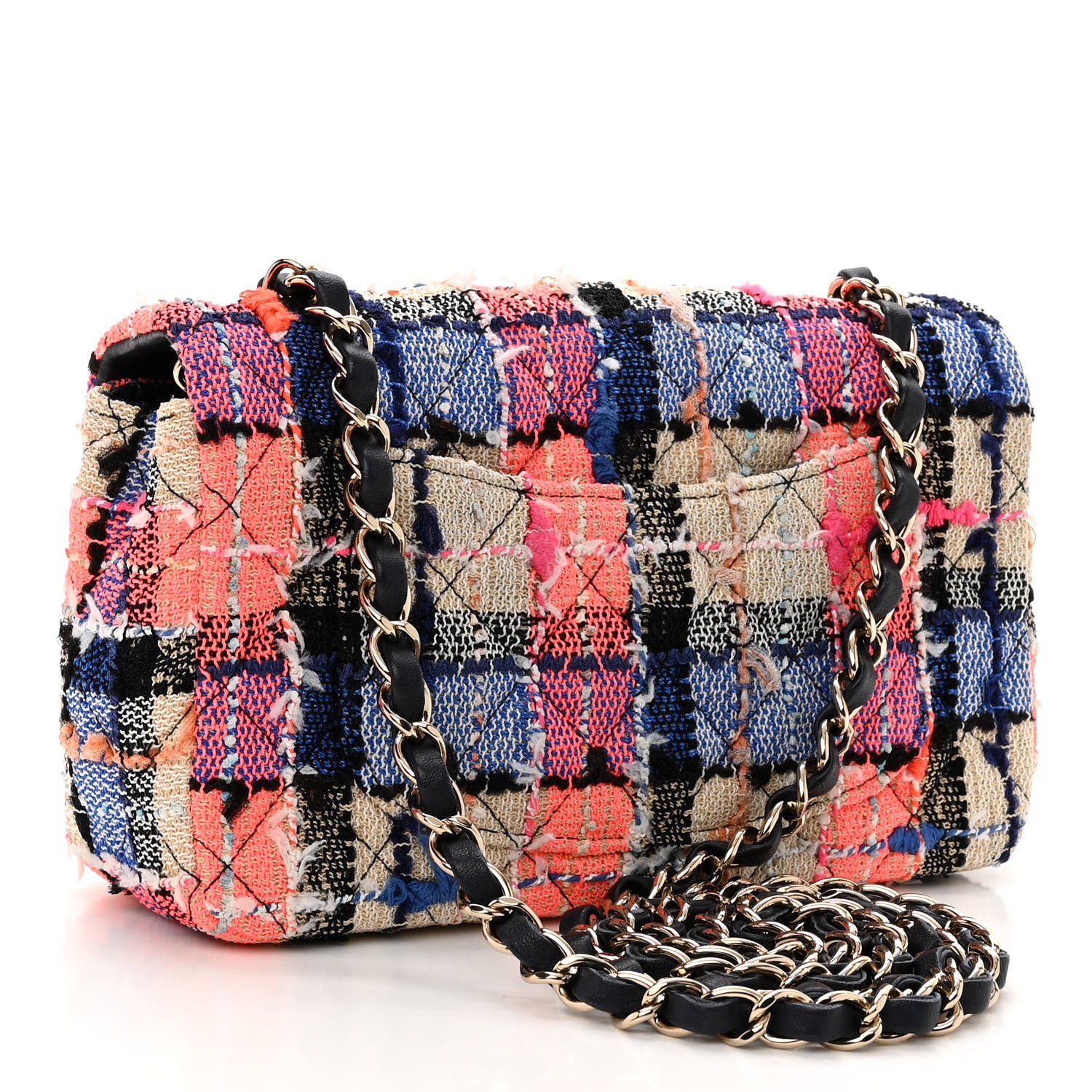 Chanel Tweed Quilted Mini Rectangular Flap Blue Orange Yellow 3 of 10