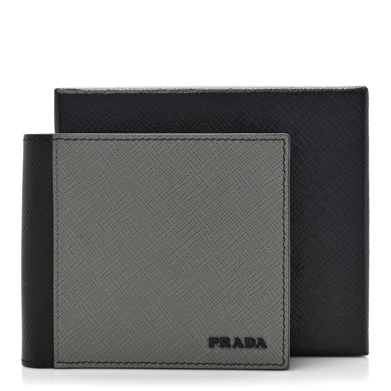Prada Saffiano Bi-Color Bi-Fold Wallet Grey Black 9 of 9