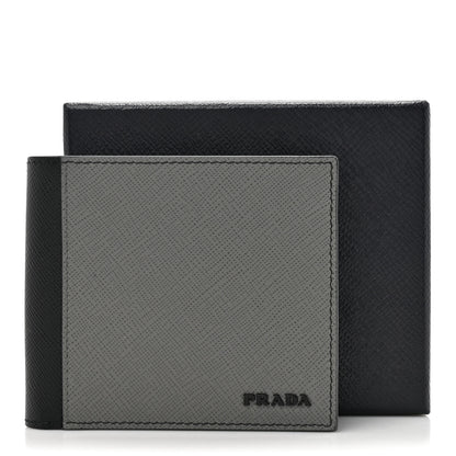 Prada Saffiano Bi-Color Bi-Fold Wallet Grey Black 9 of 9