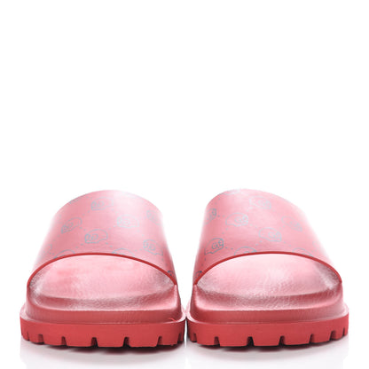 Gucci Calfskin Rubber GucciGhost Hamlet Skull Mens Lug Sole Slide Sandals 8 Hibiscus Red Blue Agata 2 of 9