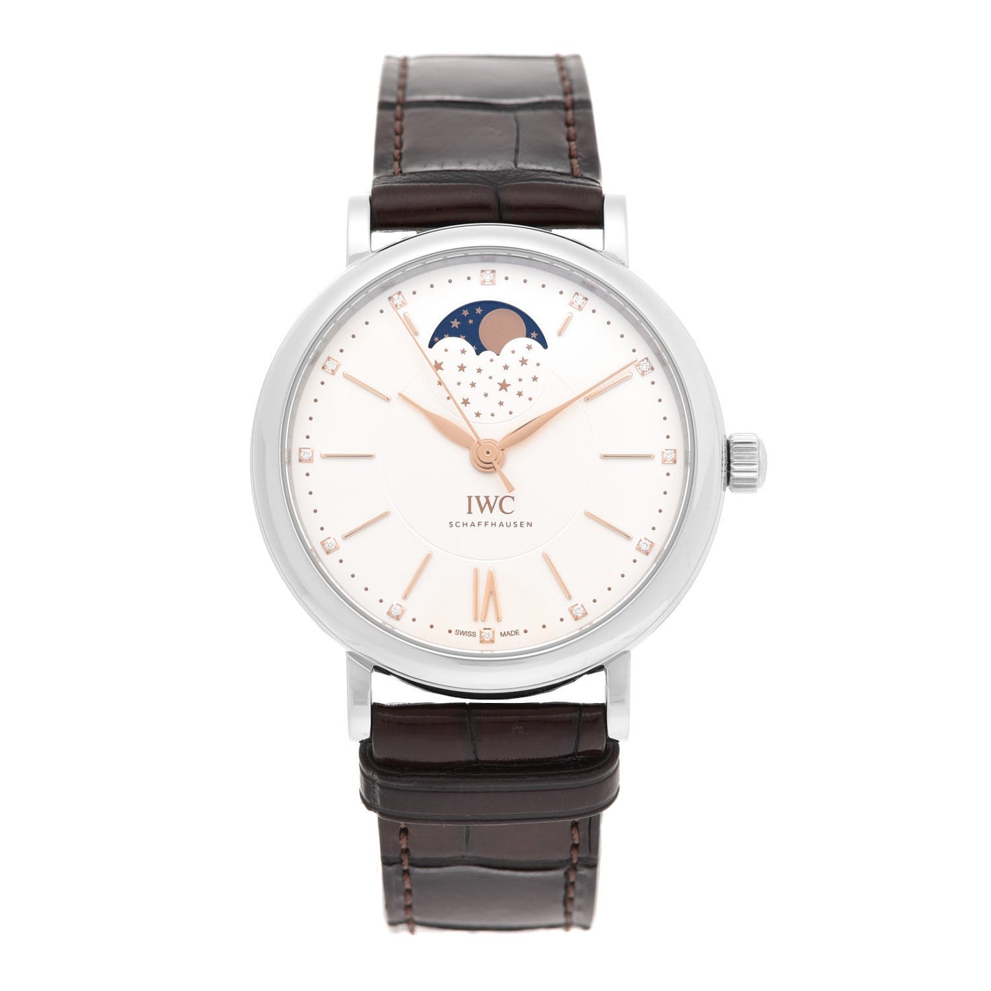 Stainless Steel Alligator Diamond 37mm Portofino Moon Phase Automatic Watch IW459011