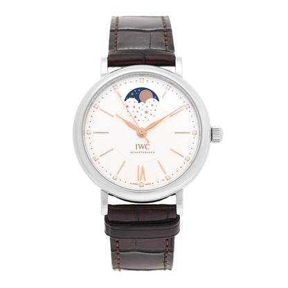 IWC Stainless Steel Alligator Diamond 37mm Portofino Moon Phase Automatic Watch IW459011 1 of 6