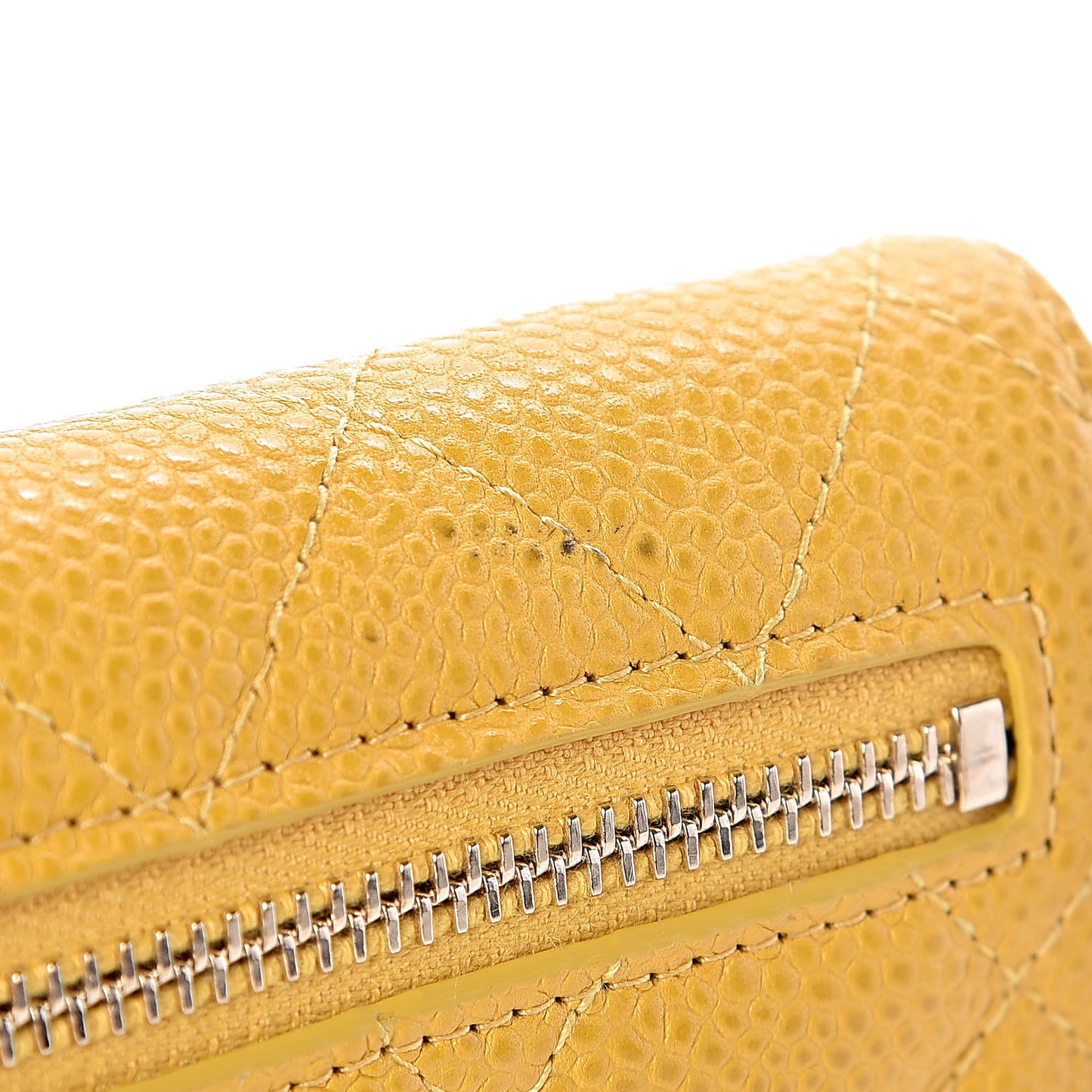 Caviar Quilted Compact Flap Wallet Yellow