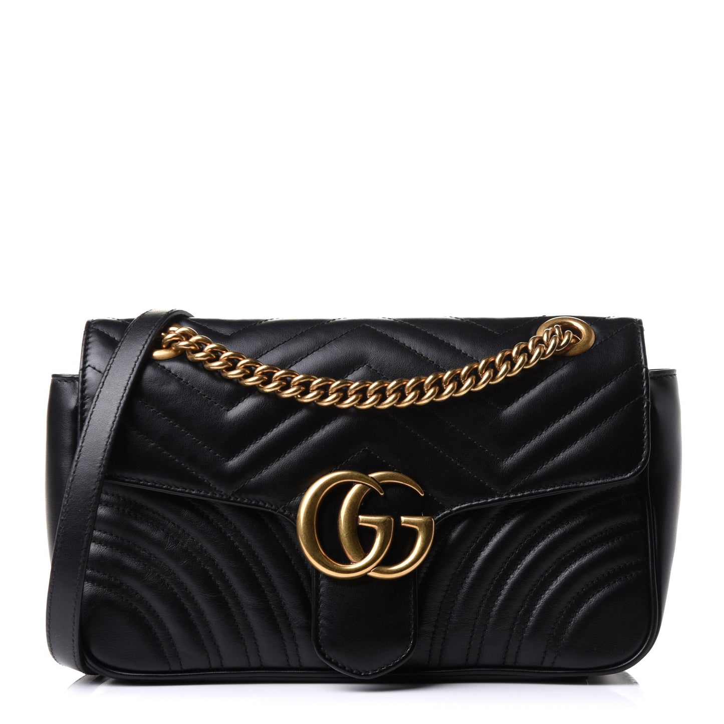 Calfskin Matelasse Small GG Marmont Shoulder Bag Black