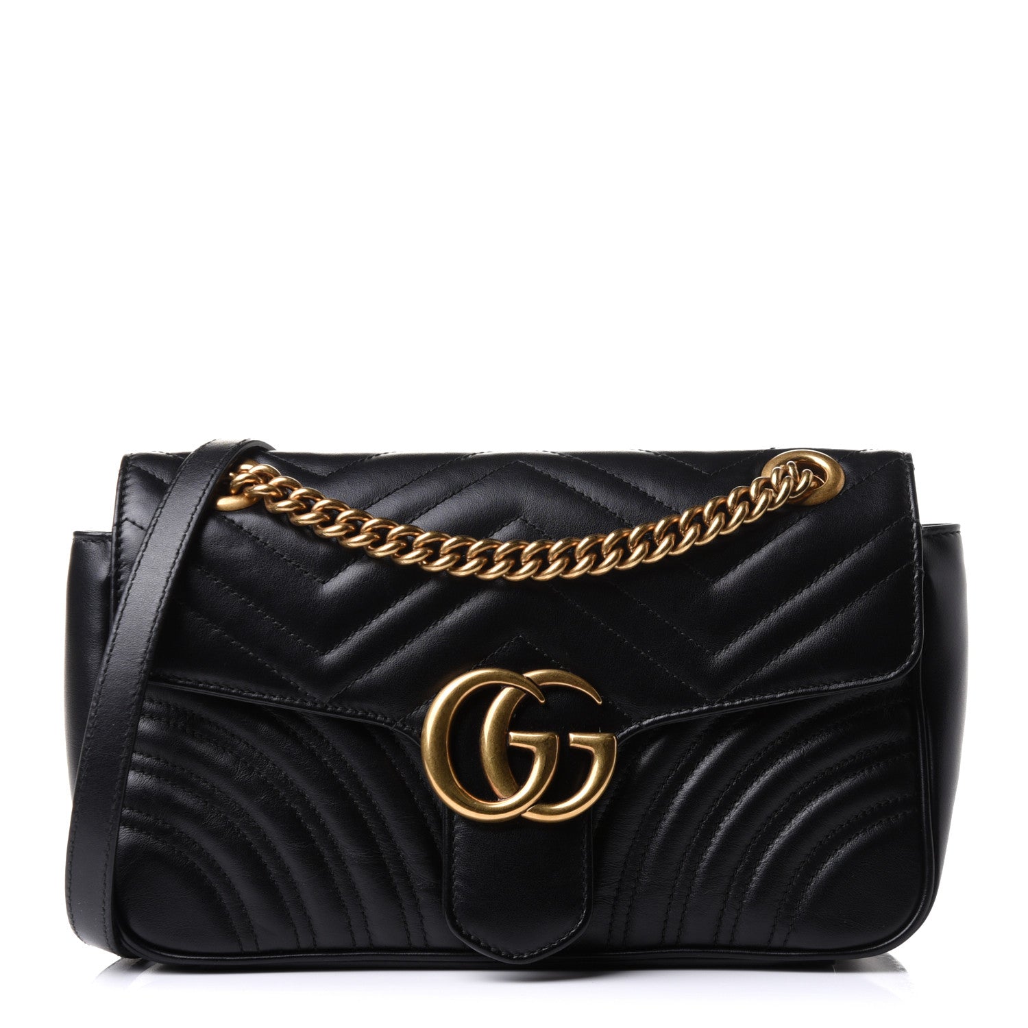 Gucci Calfskin Matelasse Small GG Marmont Shoulder Bag Black 1 of 12