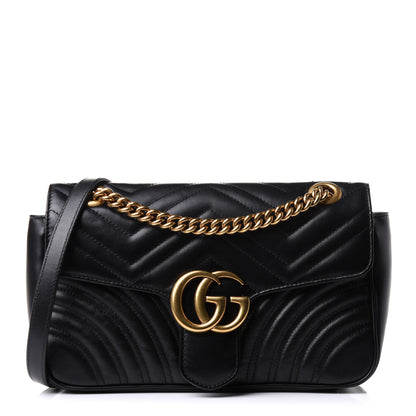Gucci Calfskin Matelasse Small GG Marmont Shoulder Bag Black 1 of 12