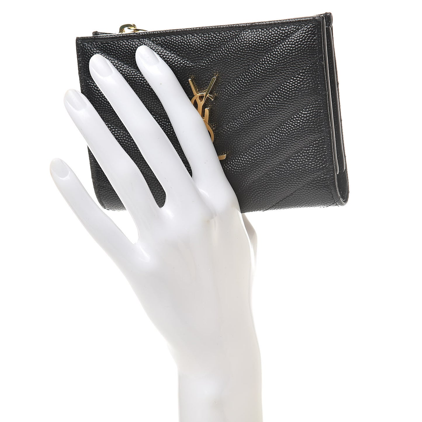 Grain De Poudre Matelasse Chevron Monogram Zipped Two-Part Wallet Black