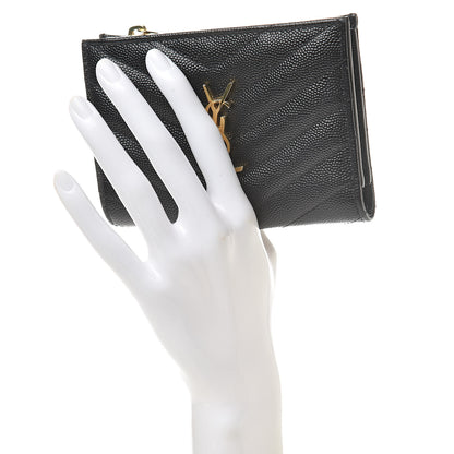 Saint Laurent Grain De Poudre Matelasse Chevron Monogram Zipped Two-Part Wallet Black 2 of 8