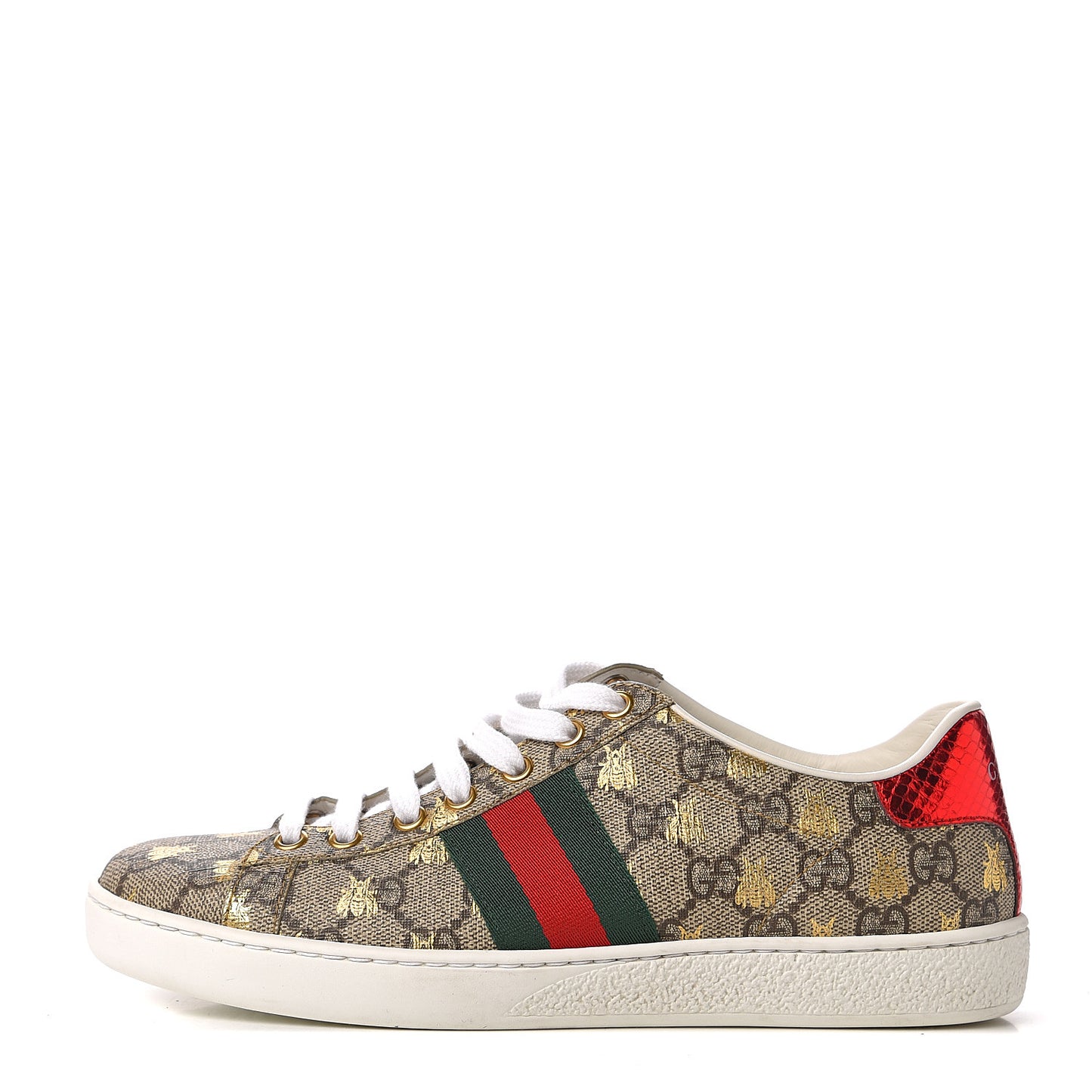 GG Supreme Monogram Bees Ayers Web Womens Ace Sneakers 37 Beige Oro Green Red