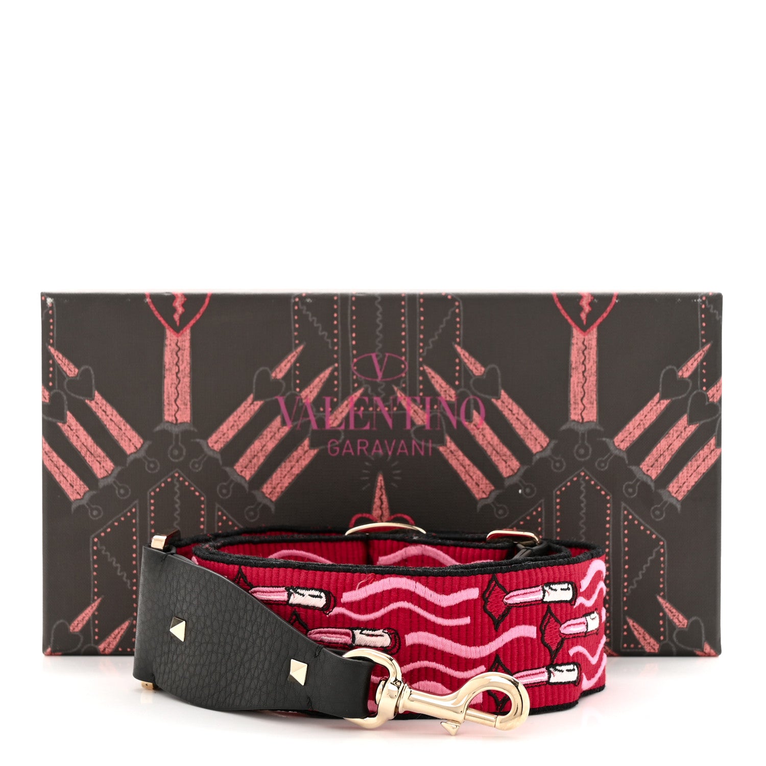 Valentino Garavani Canvas Lipstick Embroidered Rockstud Guitar Strap Multicolor 5 of 5