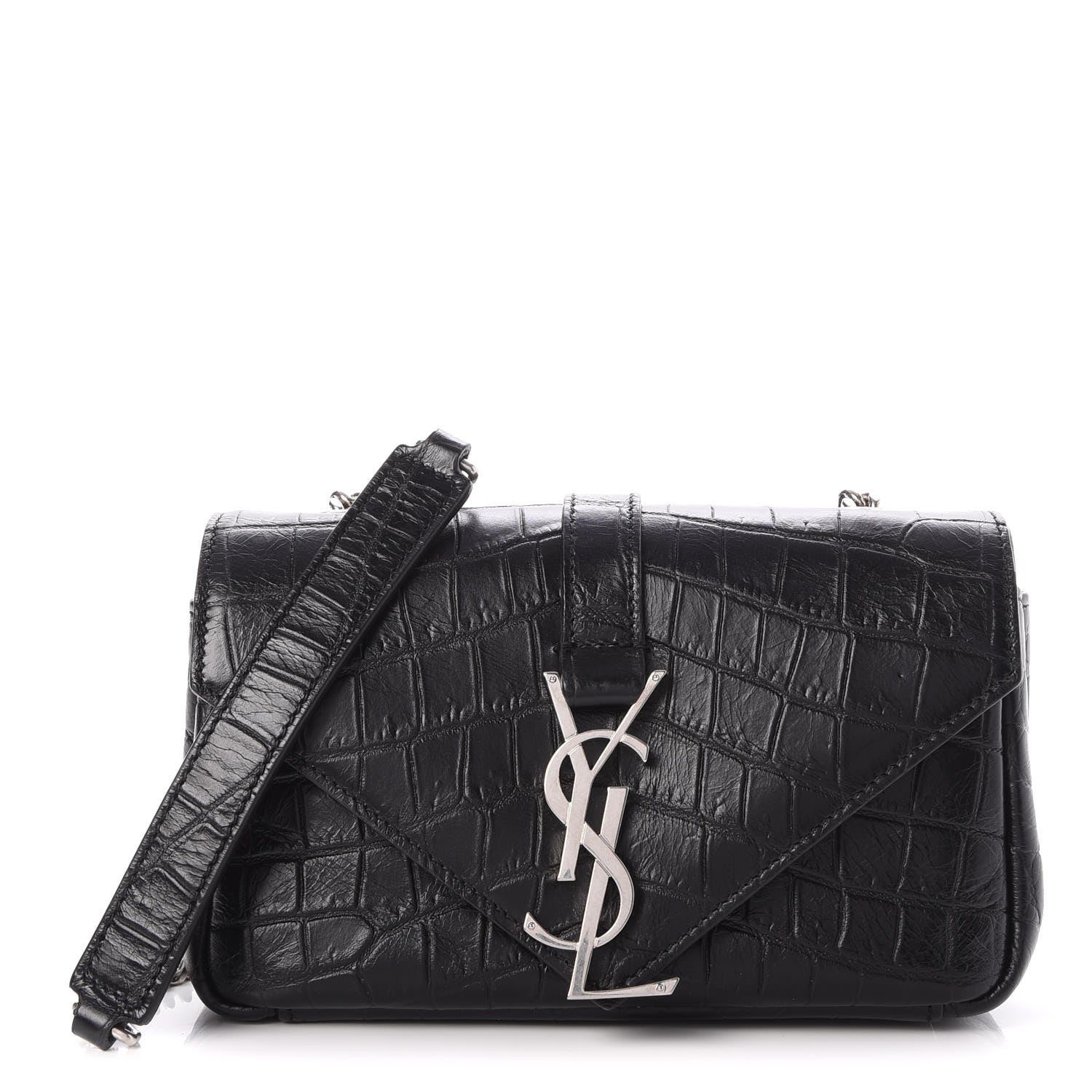 Saint Laurent Calfskin Crocodile Embossed Baby Monogram Classic Chain Bag Black 1 of 7