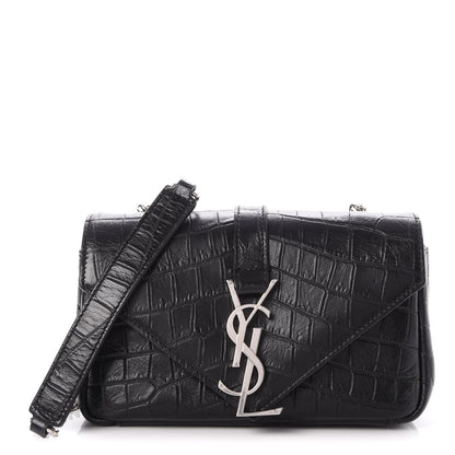 Saint Laurent Calfskin Crocodile Embossed Baby Monogram Classic Chain Bag Black 1 of 7
