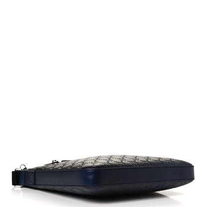 Gucci Guccissima Signature Medium Flat Messenger Bag Blue 4 of 10