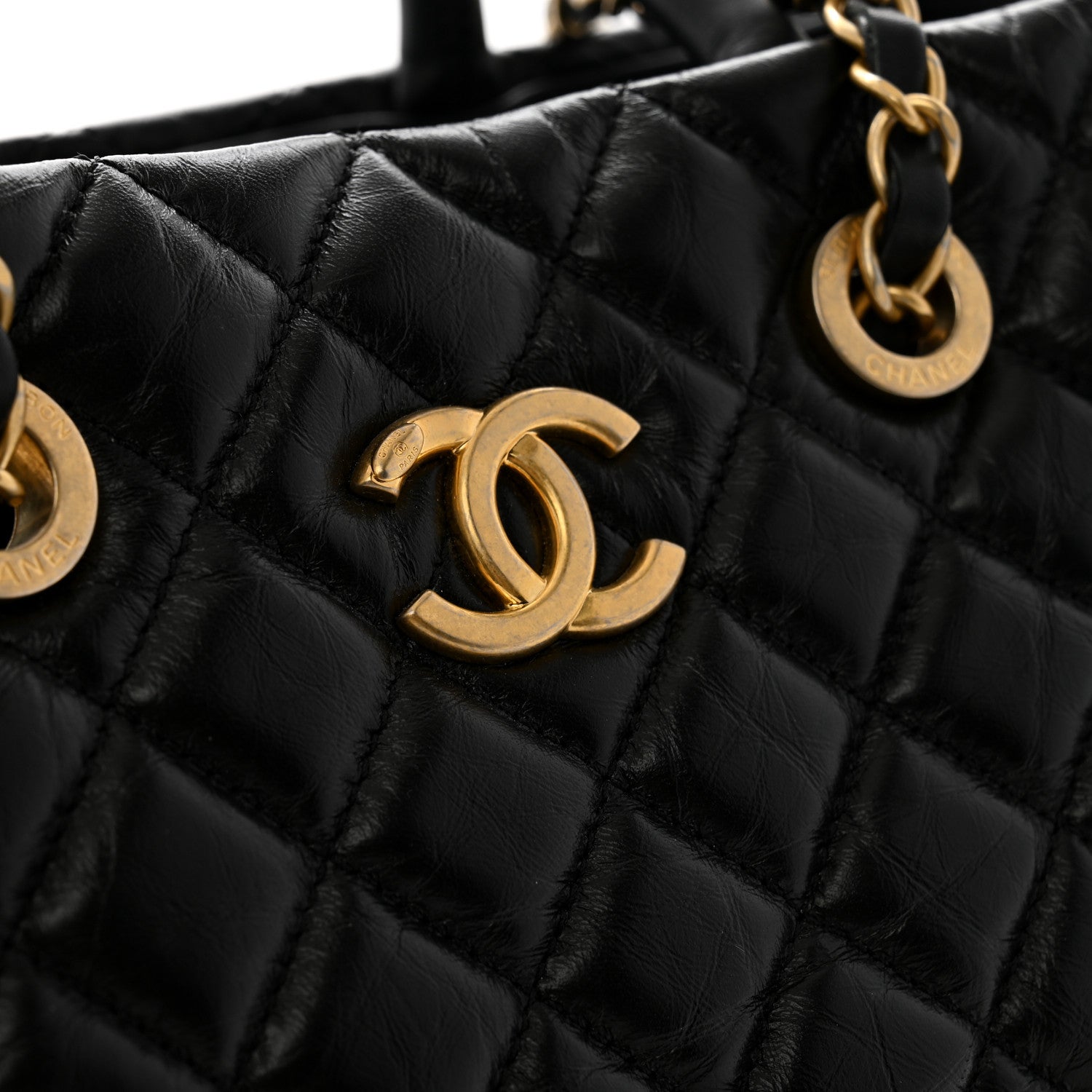 Chanel Aged Calfskin Quilted Large Coco Handle Shopping Tote Black 12 of 14