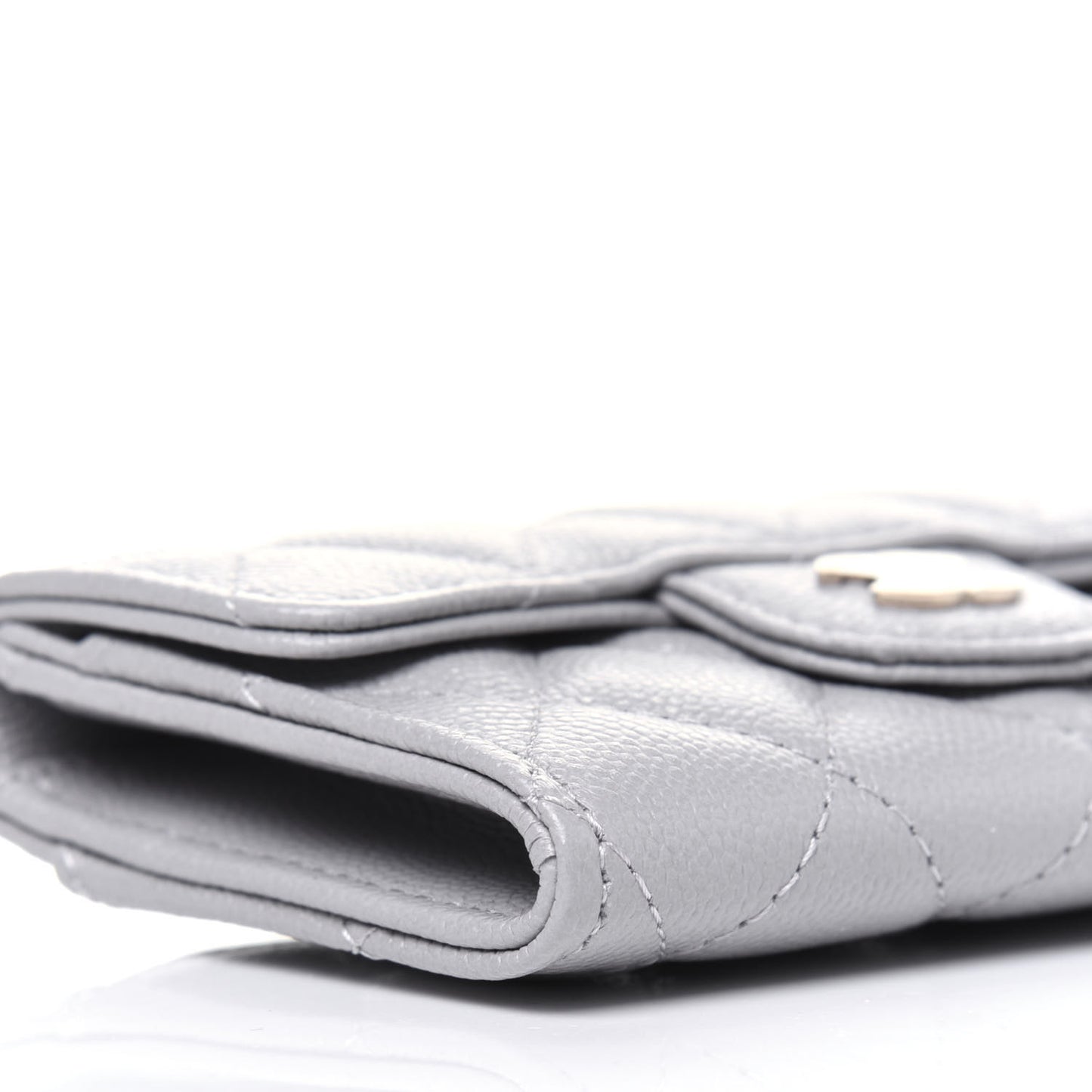 Caviar Quilted Flap Card Holder Wallet Grey