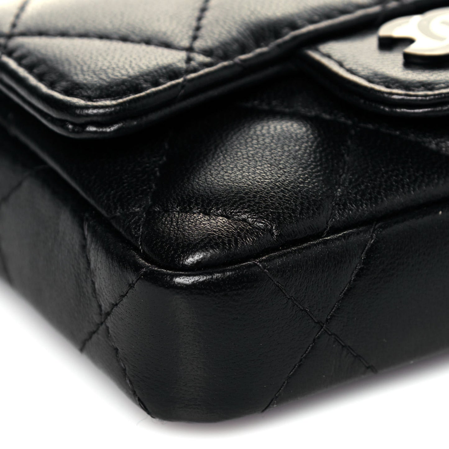 Lambskin Quilted Mini Chain Belt Bag Black