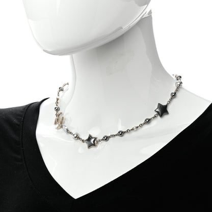 Chanel Metal Resin Pearl Star CC Necklace Silver 2 of 7