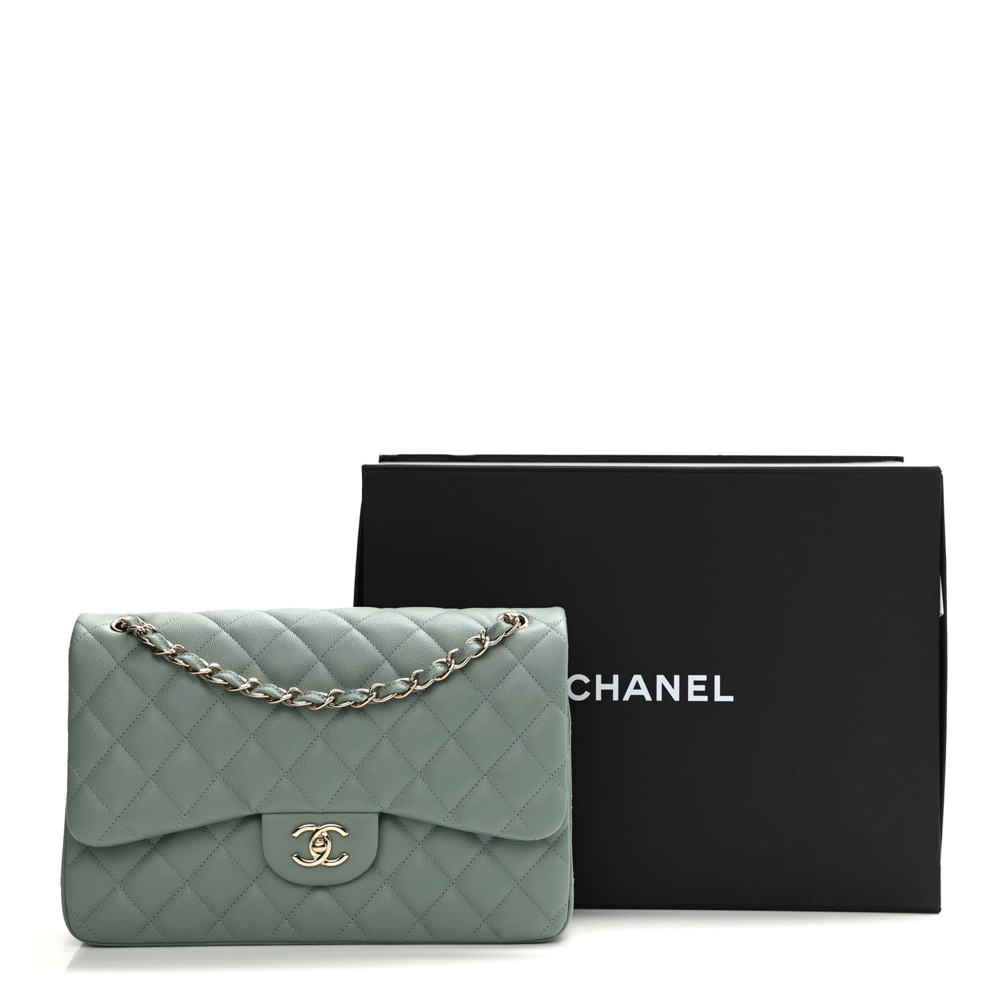 Caviar Quilted Jumbo Double Flap Dark Green