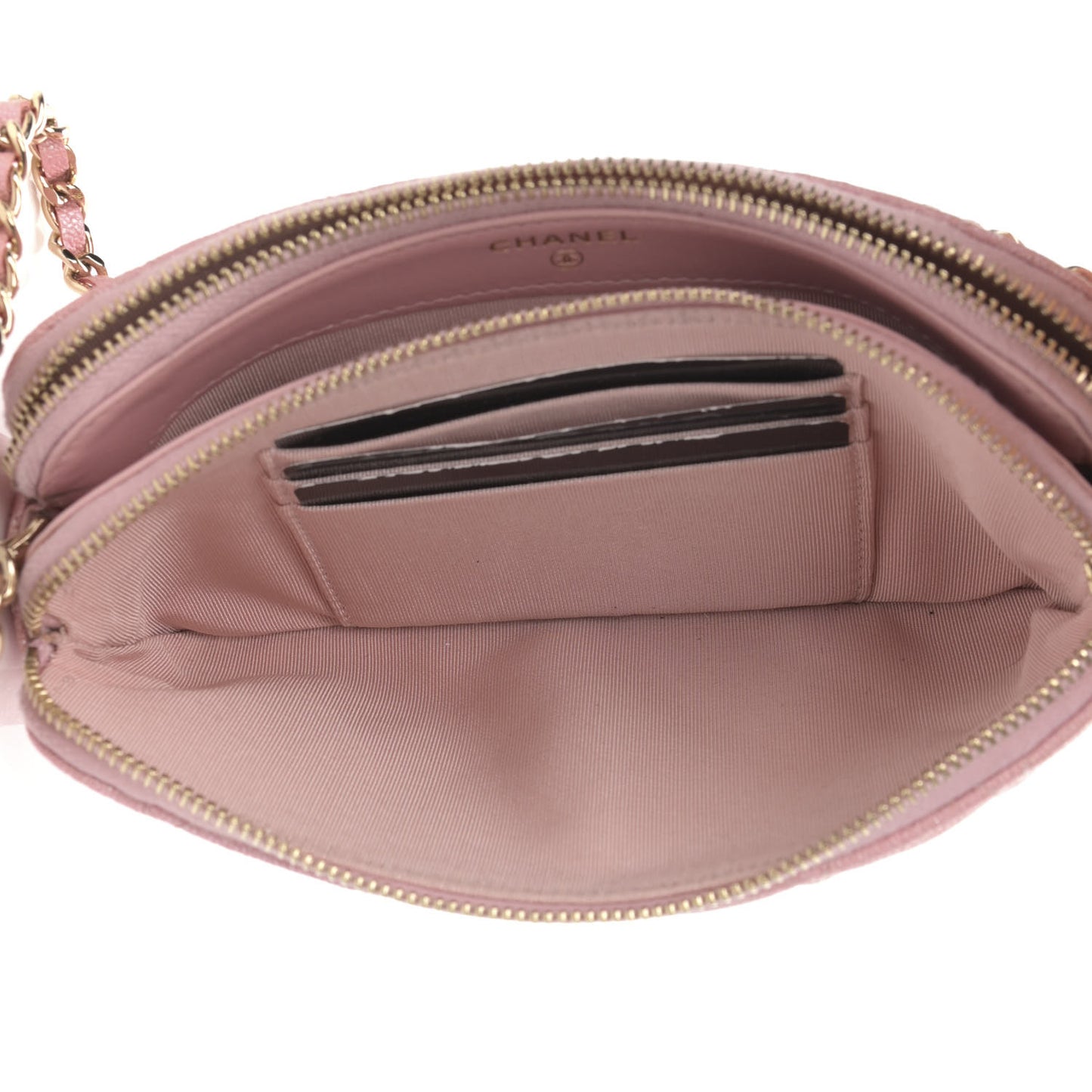 Iridescent Caviar Quilted Small Clutch With Chain Pink