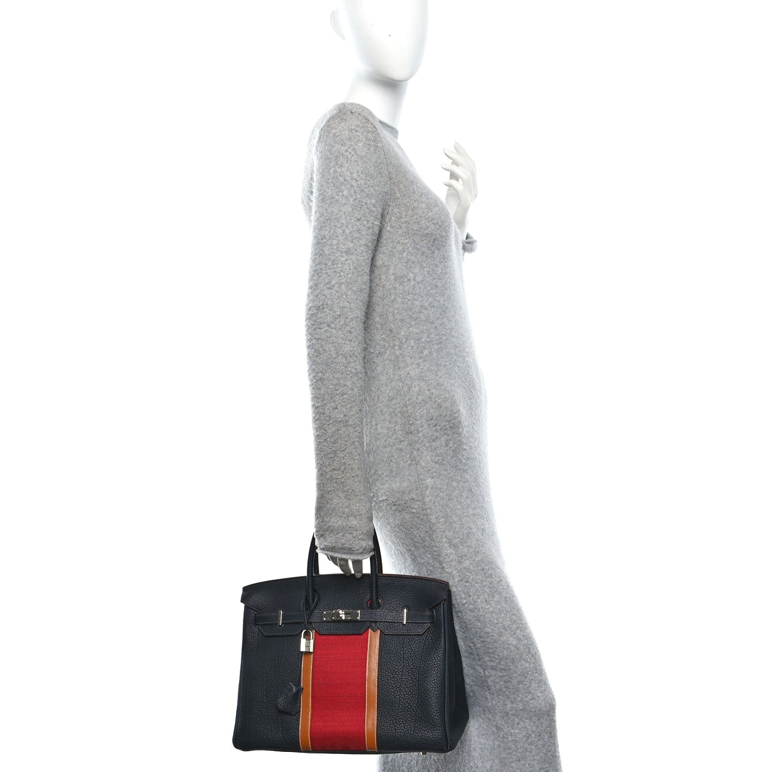 Hermes Fjord Barenia Crinoline Club Birkin 35 Bleu Indigo Fauve Rouge 2 of 12