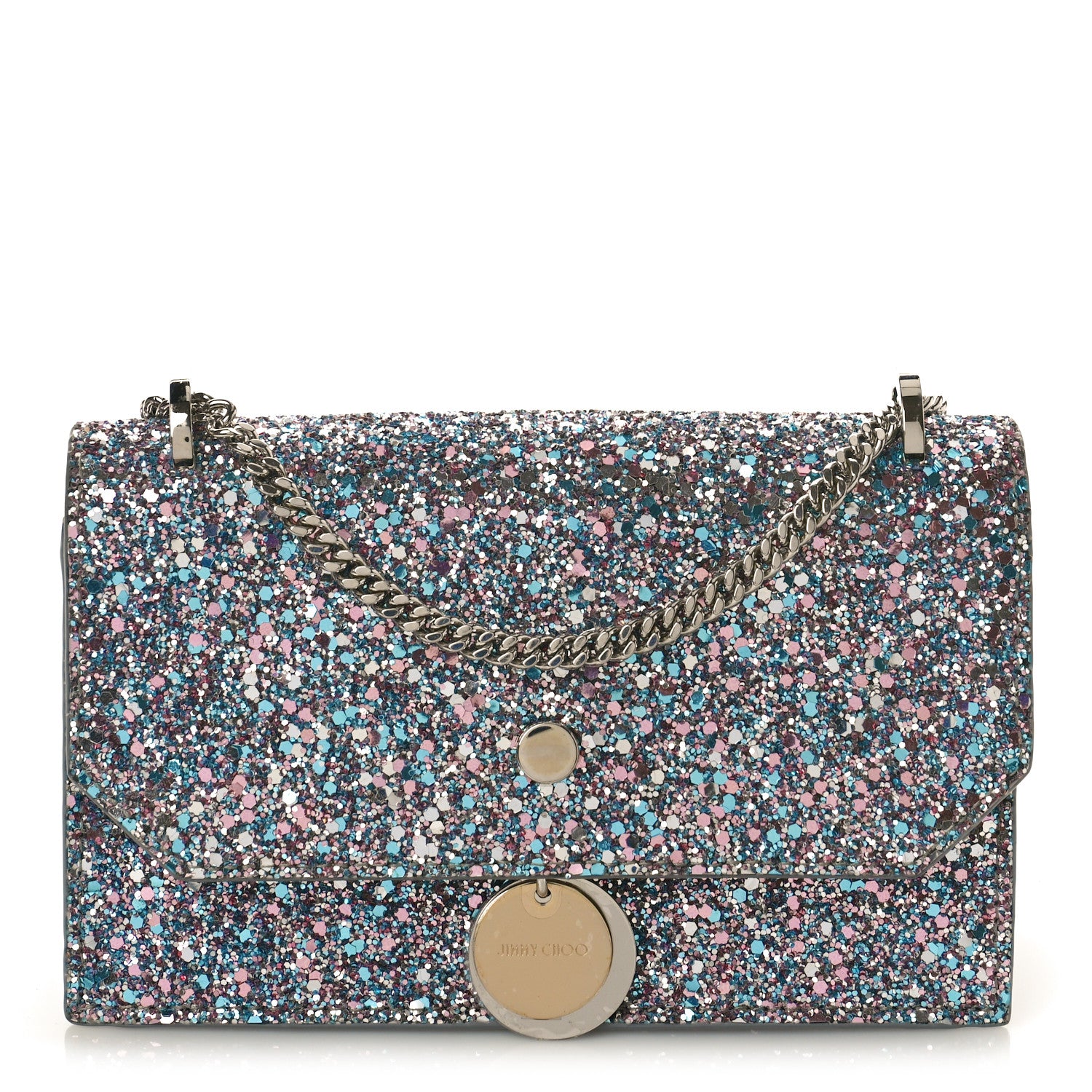 Jimmy Choo Coarse Glitter Mini Finley Shoulder Bag Bubblegum Mix 1 of 8
