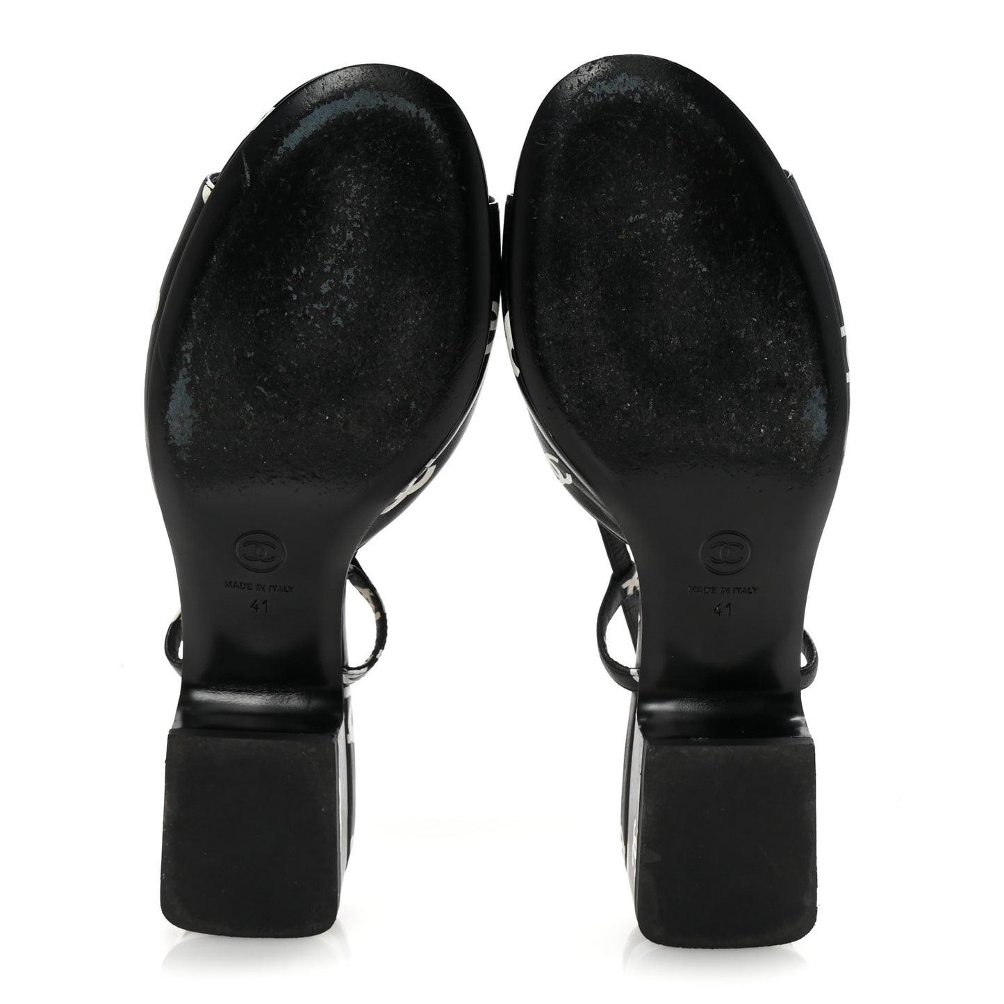 Printed Lambskin CC Slingback Sandals 41 Black White